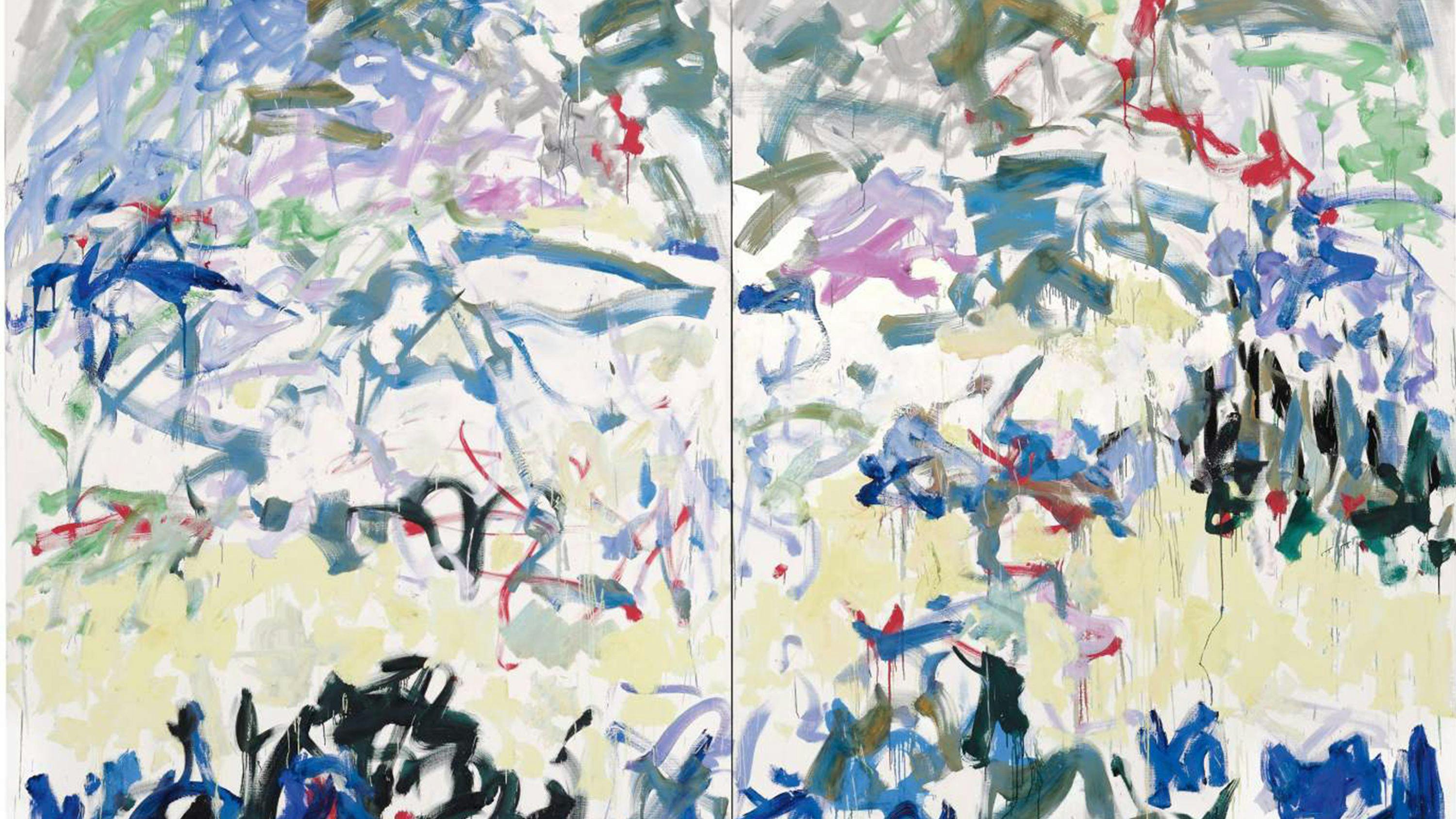 A detailed view of Joan Mitchell’s 1989 artwork, River